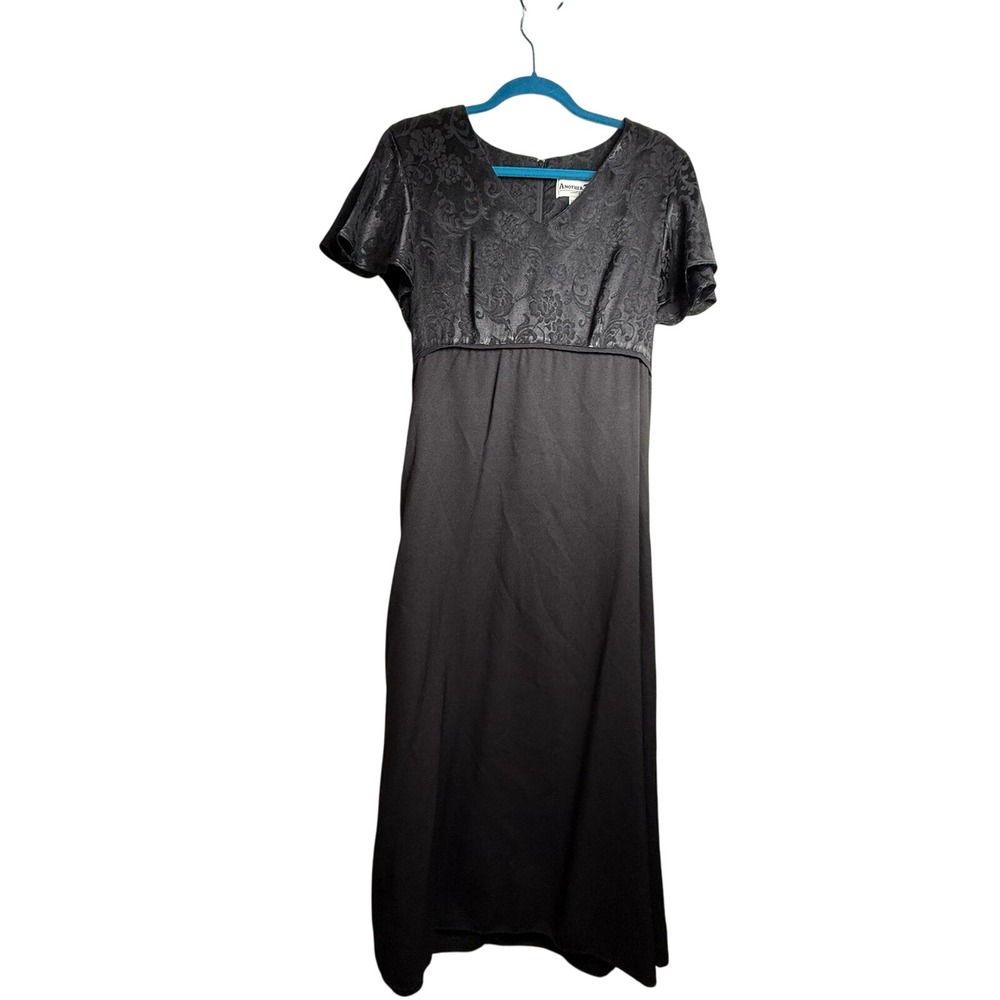 Vintage 90s Y2K Another Thyme Floral Satin Tie Waist Black Dress Large/XL Goth